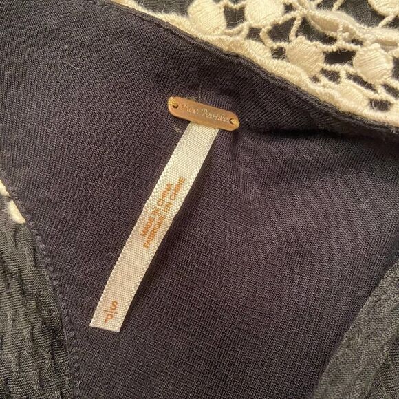 Free People Black Waffle Knit Dress with Lace Peter Pan Collar Small - Picture 4 of 5